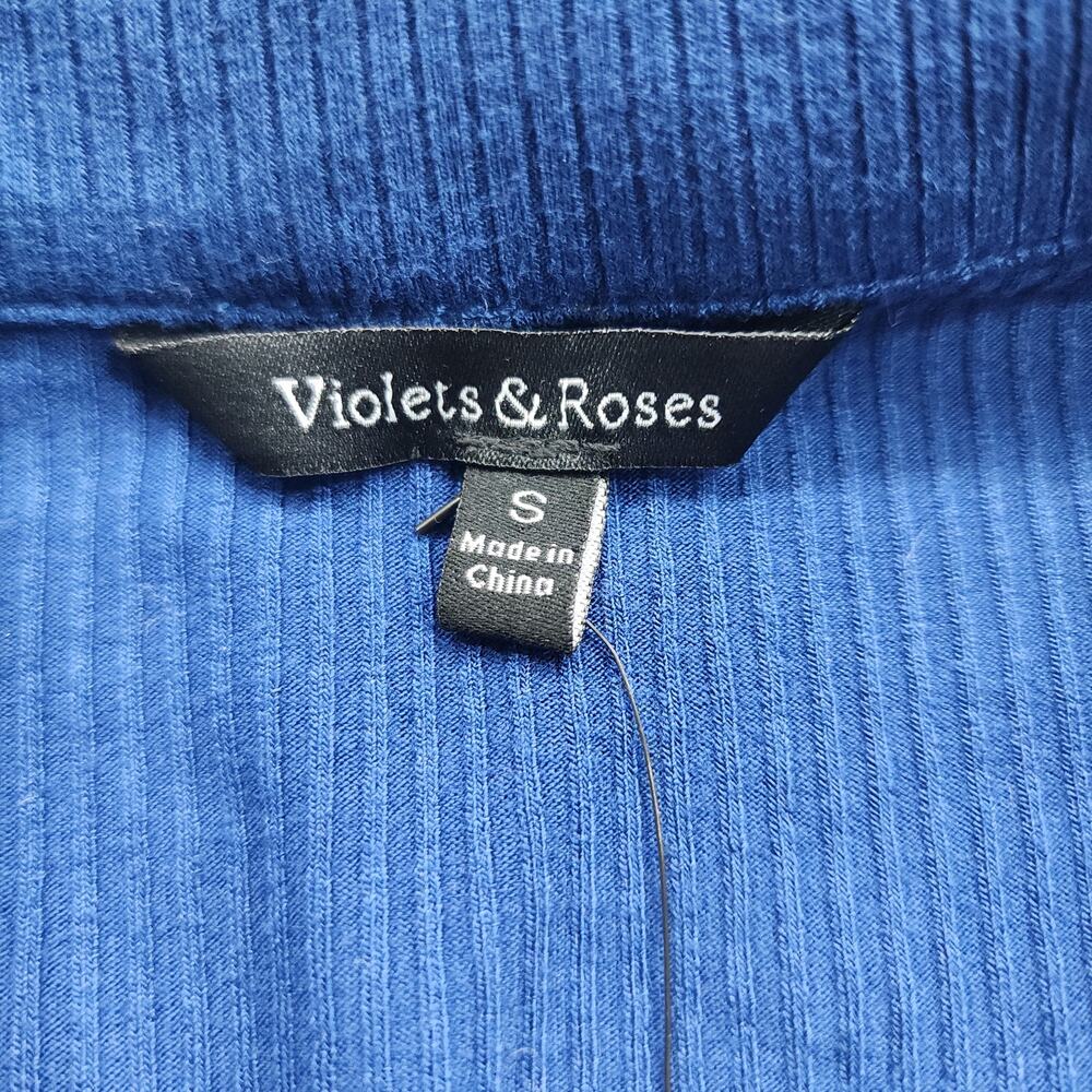NEW Violets & Roses Top Womens S Blue Ribbed Knit Long Sleeve Collared Bodysuit - Picture 6 of 12